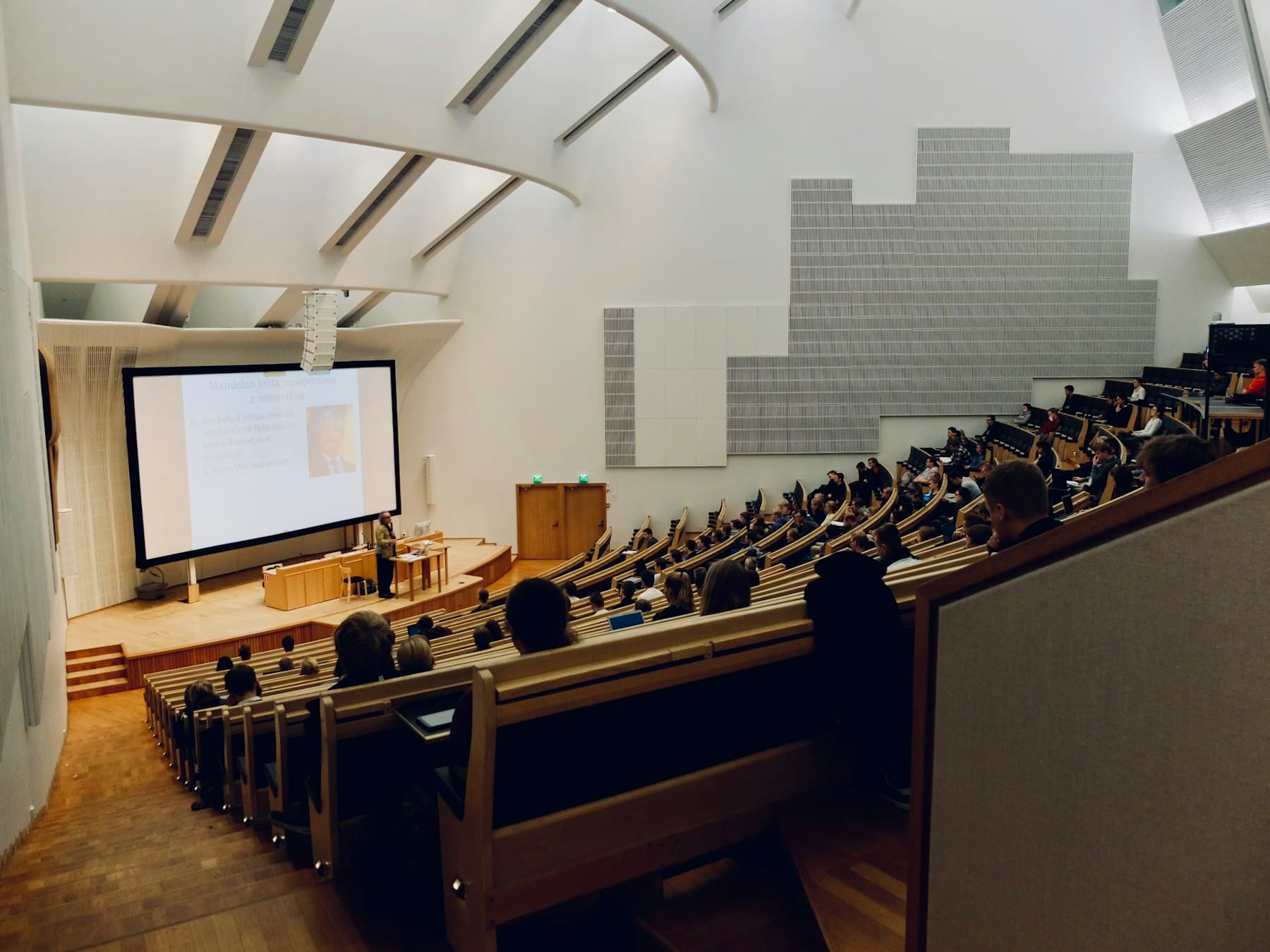 Lecture theatre with a presentation screen